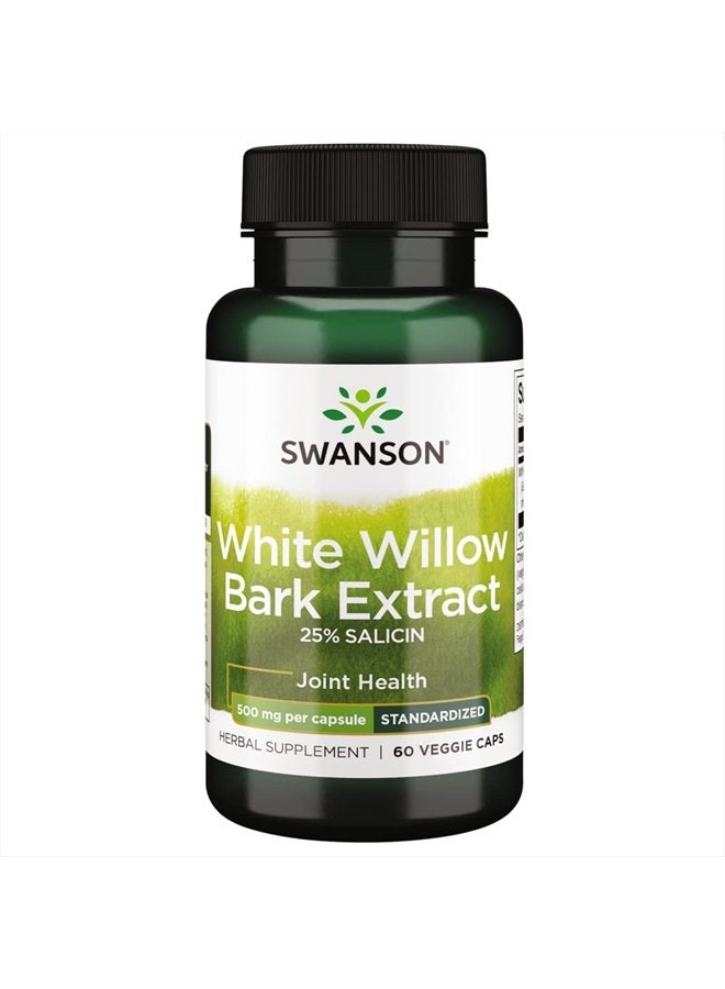 SWANSON Maximum Strength White Willow Bark Extract-Promotes Joint Support & Muscle Relief-Standardized to 25% Salicin-Natural Supplement with No Stomach Irritation (60 Veggie Caps, 500mg Each) - Image 1