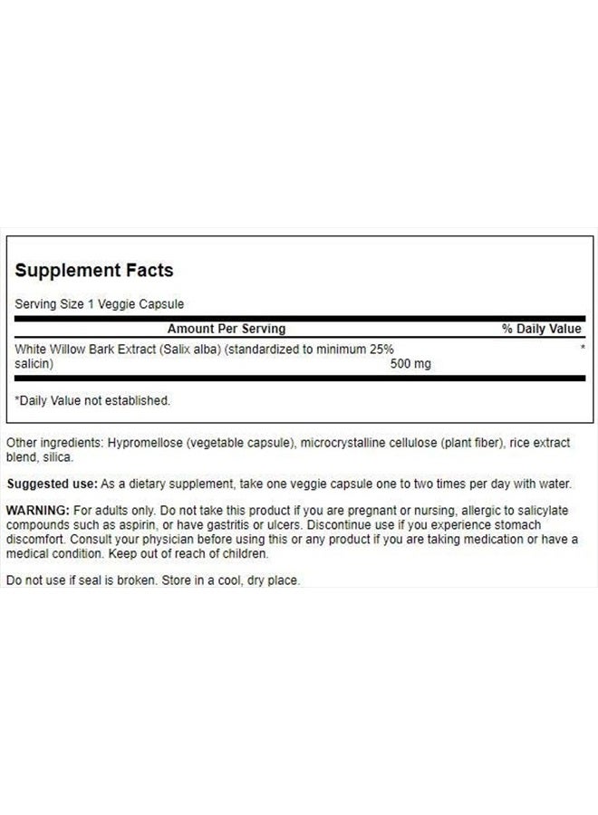 SWANSON Maximum Strength White Willow Bark Extract-Promotes Joint Support & Muscle Relief-Standardized to 25% Salicin-Natural Supplement with No Stomach Irritation (60 Veggie Caps, 500mg Each) - Image 2
