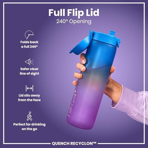 Ion8 1 Litre Water Bottle with Times to Drink, Leak Proof, Flip Lid, Carry Handle, Dishwasher Safe, BPA Free, Soft Touch Contoured Grip, Ideal for Gym, Health and Fitness, 32 oz, Blue & Pink - Image 4