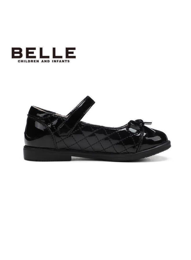بيلي Belle أحذية الأطفال، أحذية جلدية سوداء للبنات، أحذية أطفال بنعل ناعم للربيع والخريف، أحذية طلابية للأطفال الأكبر سنًا، أحذية للأداء، أحذية مسطحة، أسود داكن، المقاس 31 - Image 5