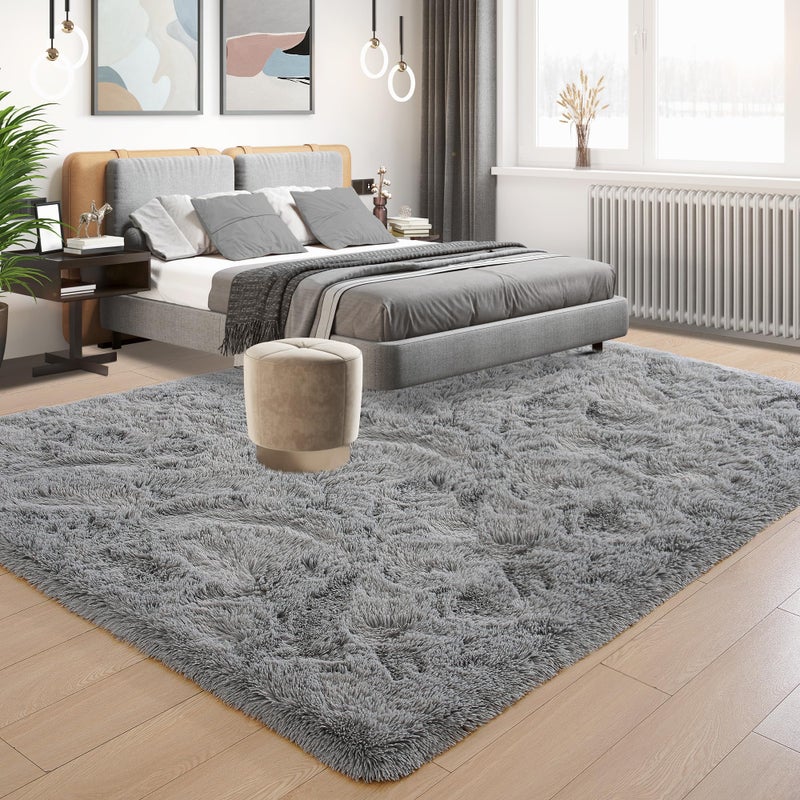 Tepook Super Soft Fluffy Rug for Bedroom, Modern Shaggy Fuzzy Kids Rugs for Living Room, Plush Indoor Nursery Home Decor Dorm Carpet with Non-Slip Bottom, Grey, 4 X 6 Feet - Image 2