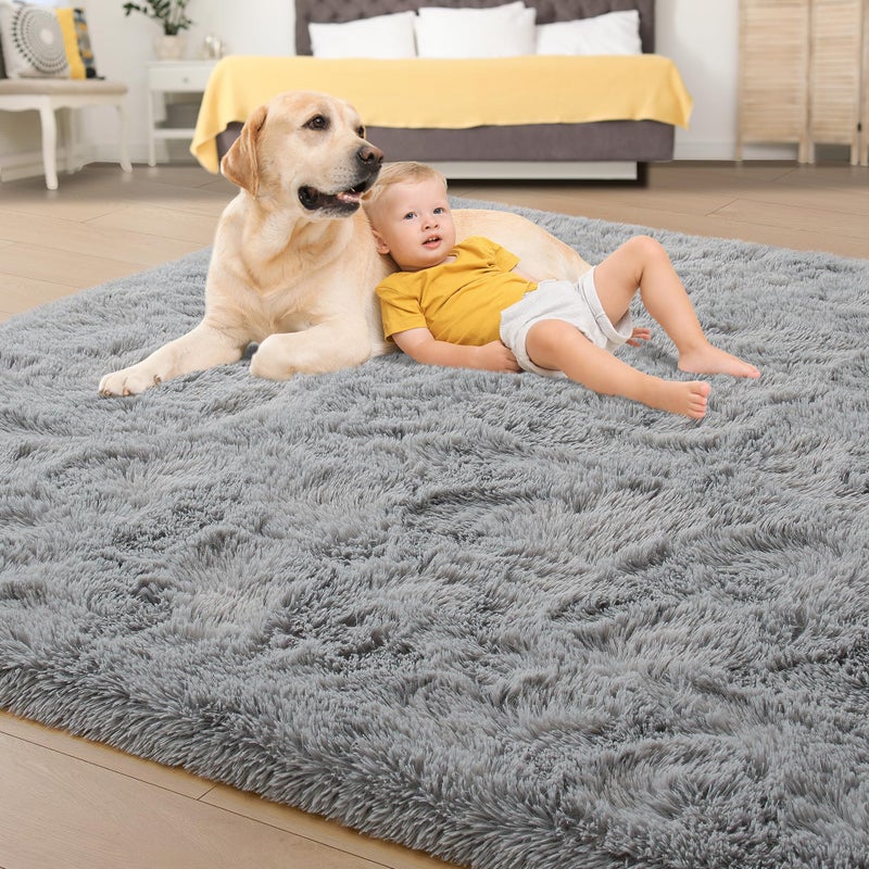 Tepook Super Soft Fluffy Rug for Bedroom, Modern Shaggy Fuzzy Kids Rugs for Living Room, Plush Indoor Nursery Home Decor Dorm Carpet with Non-Slip Bottom, Grey, 4 X 6 Feet - Image 4