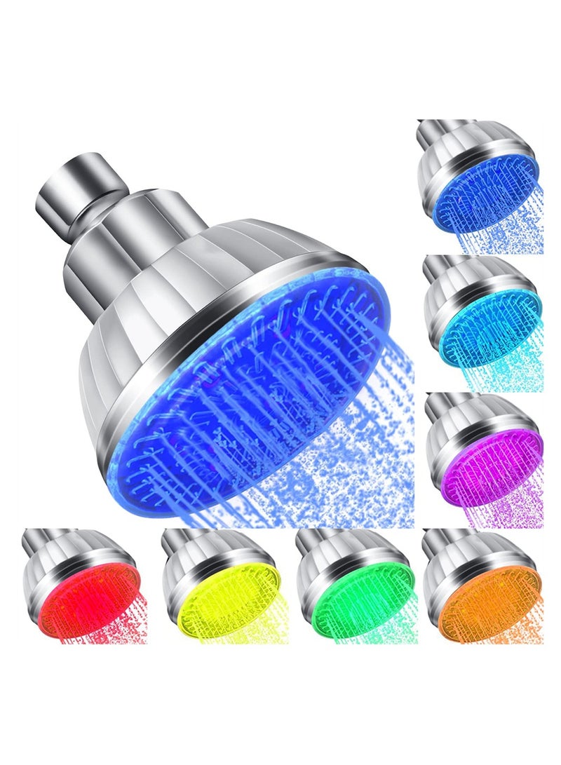 KASTWAVE راس دش مع أضواء ، اضواء 7 ألوان تتغير تلقائيًا ، راس دش ثابت للحمام ، راس دش LED عالي الضغط ، دش مطري فاخرة بتشطيب كروم ، قابل للتعديل بالزاوية - Image 1