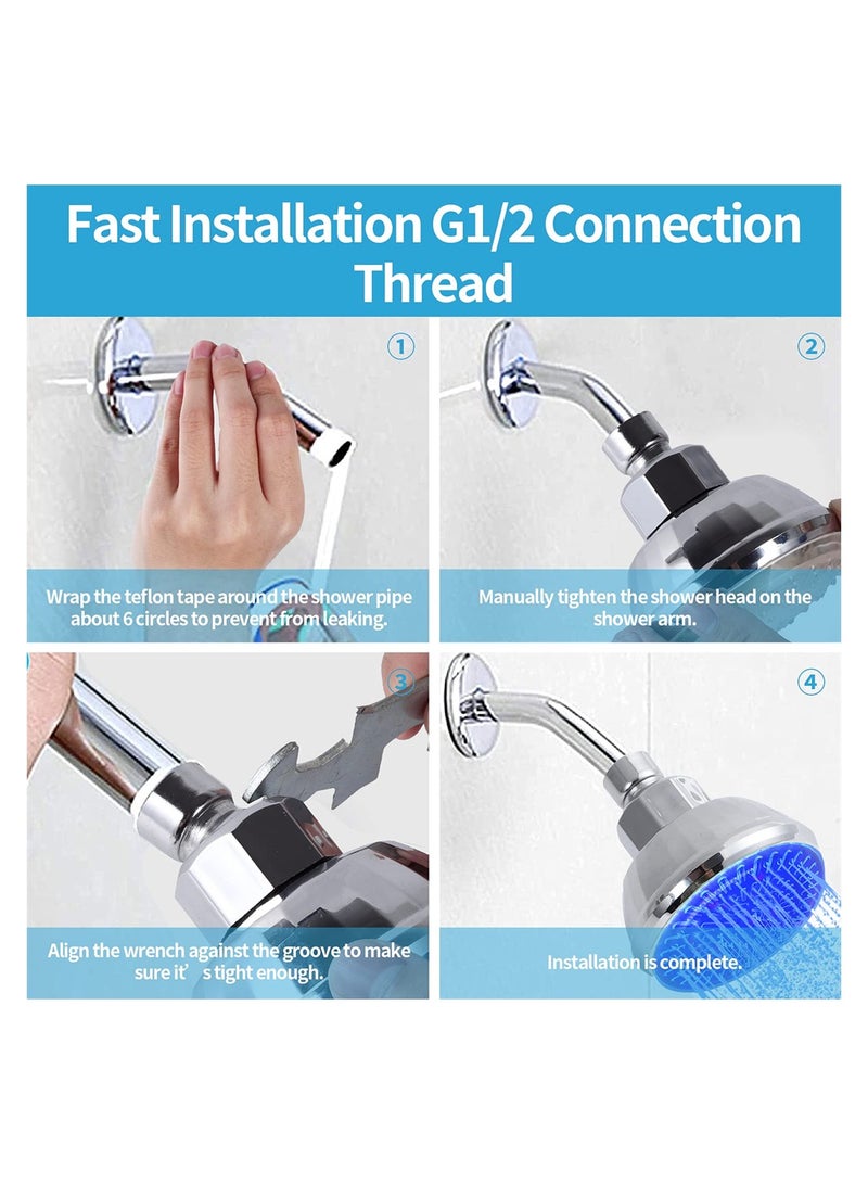KASTWAVE راس دش مع أضواء ، اضواء 7 ألوان تتغير تلقائيًا ، راس دش ثابت للحمام ، راس دش LED عالي الضغط ، دش مطري فاخرة بتشطيب كروم ، قابل للتعديل بالزاوية - Image 5