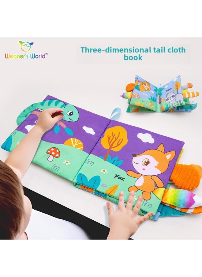 Weaners World Three-dimensional Tail Cloth Book Baby Early Education Touch Book Ring Paper Touch Cognitive Toy-Color:Wod Colorful Three-dimensional Tail Cloth Book-unicorn  - Image 2