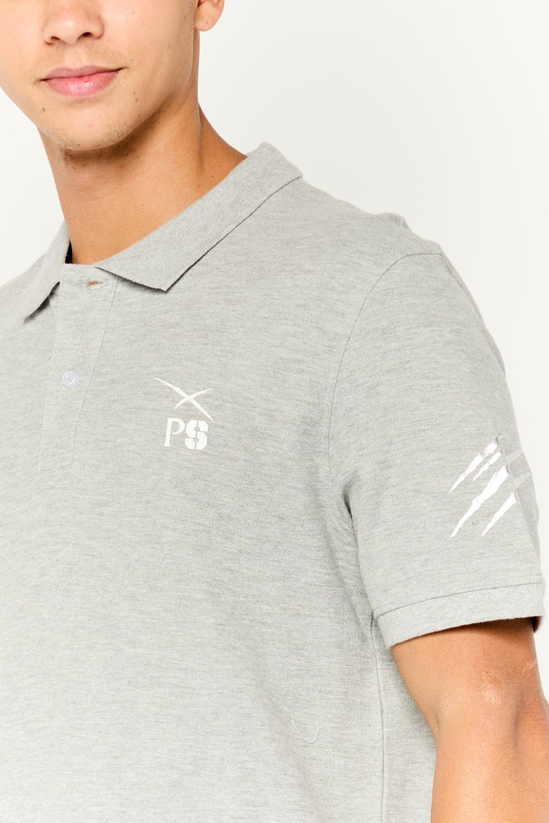 PHILIPP PLEIN Plein Sport Men Sportswear Fit Short Sleeve Outdoor Polo, Grey - Image 3