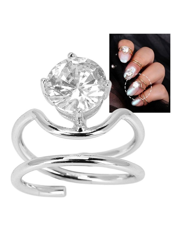 klarako Women Finger Nail Ring, Electroplated Copper Nail Ring Exquisite Stylish Nail Art Ring, Nail Decoration Finger Tip Ring Nail Protecting Fingernail Gift(3053 Platinum) - Image 4