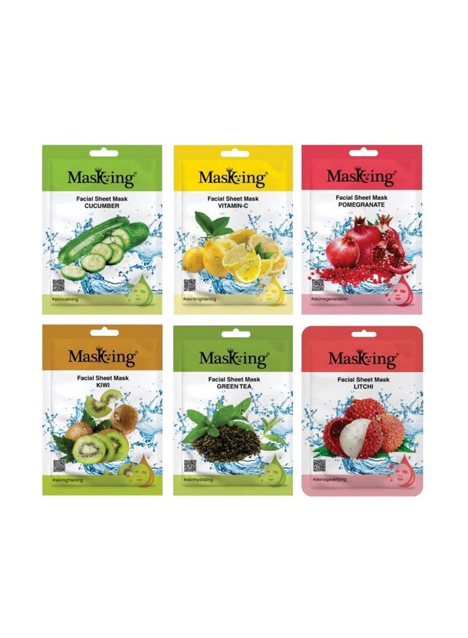 MasKing Beauty Cucumber, Vitamin-C, Pomegranate Kiwi, Greentea & Litchi extract Facial sheet mask for glowing and hydrating, daily Skin care, combo pack of 6 - Image 1
