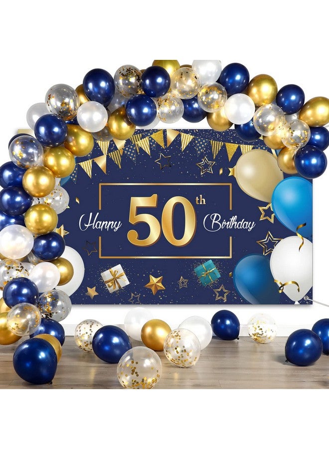تيجيمي الأزرق الداكن 50th زينة حفلة عيد ميلاد سعيد الأزرق والذهبي 50 عيد ميلاد التصوير خلفية راية النثار بالونات قوس عدة للرجال النساء 50th عيد ميلاد حزب زينة لوازم - Image 1