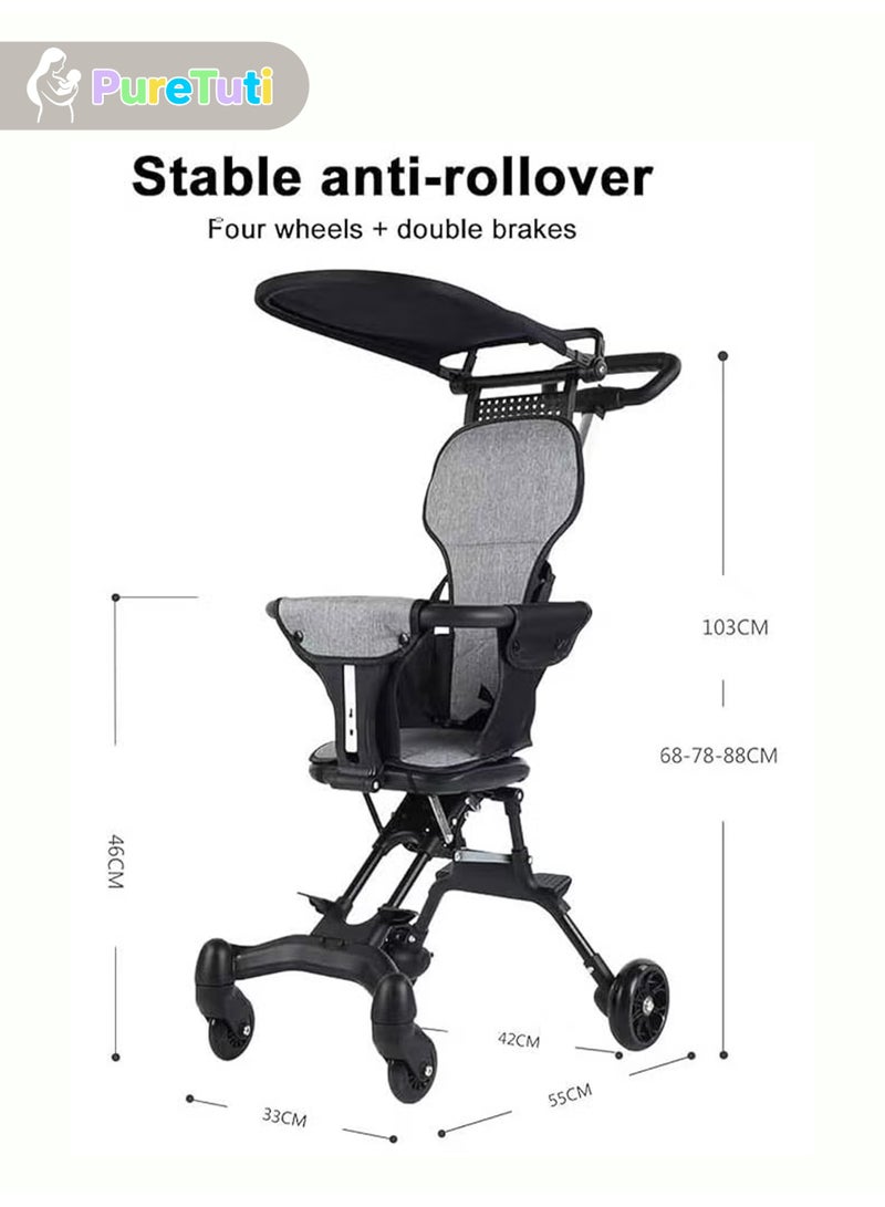 طفل نقي عربة أطفال، عربة أطفال محمولة مدمجة للمطار مع مظلة مثالية للسفر بالطائرة، عربة أطفال خفيفة الوزن قابلة للطي ومناسبة للمقصورة للأطفال الصغار من عمر 1 إلى 3 سنوات (أسود) - Image 4