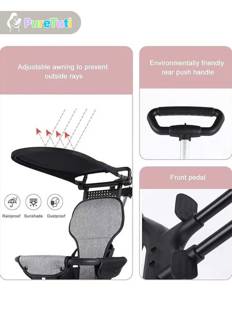طفل نقي عربة أطفال، عربة أطفال محمولة مدمجة للمطار مع مظلة مثالية للسفر بالطائرة، عربة أطفال خفيفة الوزن قابلة للطي ومناسبة للمقصورة للأطفال الصغار من عمر 1 إلى 3 سنوات (أسود) - Image 2