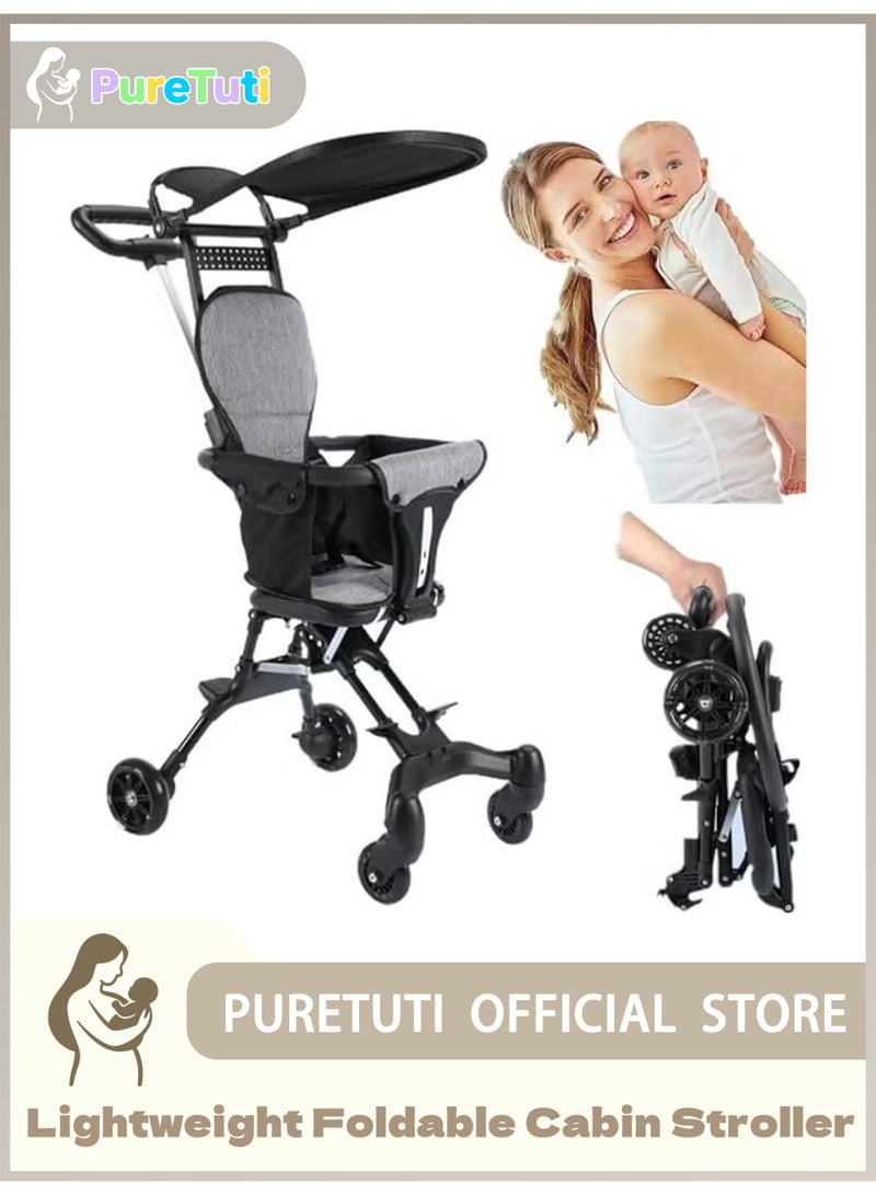 طفل نقي عربة أطفال، عربة أطفال محمولة مدمجة للمطار مع مظلة مثالية للسفر بالطائرة، عربة أطفال خفيفة الوزن قابلة للطي ومناسبة للمقصورة للأطفال الصغار من عمر 1 إلى 3 سنوات (أسود) - Image 1