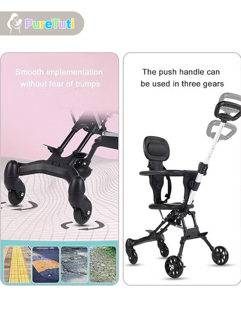 طفل نقي عربة أطفال، عربة أطفال محمولة مدمجة للمطار مع مظلة مثالية للسفر بالطائرة، عربة أطفال خفيفة الوزن قابلة للطي ومناسبة للمقصورة للأطفال الصغار من عمر 1 إلى 3 سنوات (أسود) - Image 3