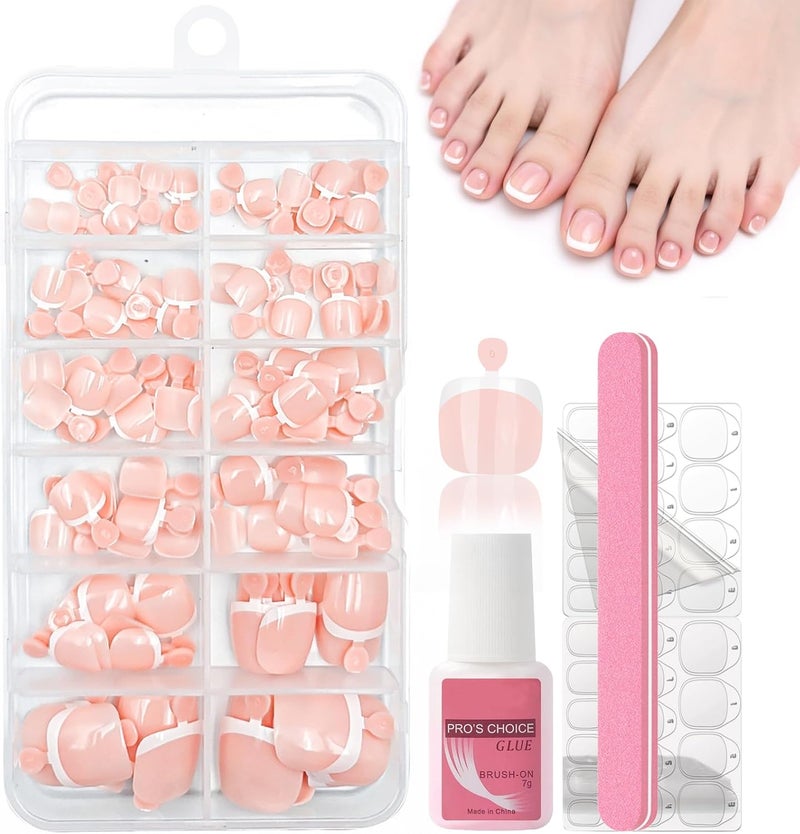 Press on Nails for Toes Set 120PCS Square False Toe Nails Short With Nail Glue White Tips French Toenail Nude Color Fake Toe Nail Full Cover Stick On Toenails for Women Girls Nail Art Manicure