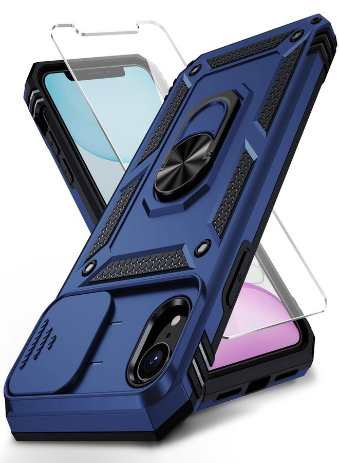 Weycolor for iPhone XR Case with Camera Lens Cover, HD Screen Protector, 10 FT Military Grade Drop Protection, Magnetic Ring Holder Kickstand Protective Phone Case, Navy Blue - Image 1
