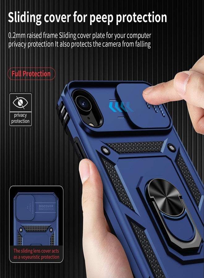 Weycolor for iPhone XR Case with Camera Lens Cover, HD Screen Protector, 10 FT Military Grade Drop Protection, Magnetic Ring Holder Kickstand Protective Phone Case, Navy Blue - Image 3