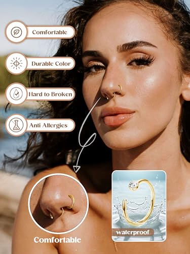 ORAZIO 5-12Pcs 20G Stainless Steel Nose Ring Hoop CZ Body Ear Piercing 5 Mixed Colors - Image 4