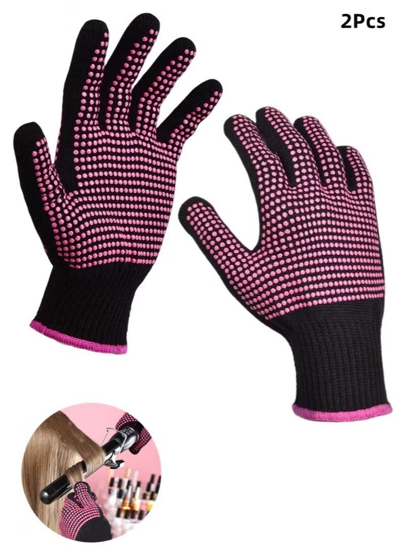 GlamKit 2 Pcs Heat Resistant Gloves With Silicone Bumps, (New Upgraded) Professional Heat Proof Mitts For Hair Styling Curling Flat Iron Wand Hot-Air Brushes Sublimation Gloves - Image 1