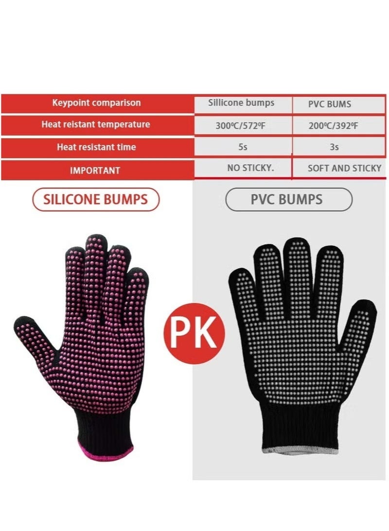 GlamKit 2 Pcs Heat Resistant Gloves With Silicone Bumps, (New Upgraded) Professional Heat Proof Mitts For Hair Styling Curling Flat Iron Wand Hot-Air Brushes Sublimation Gloves - Image 3