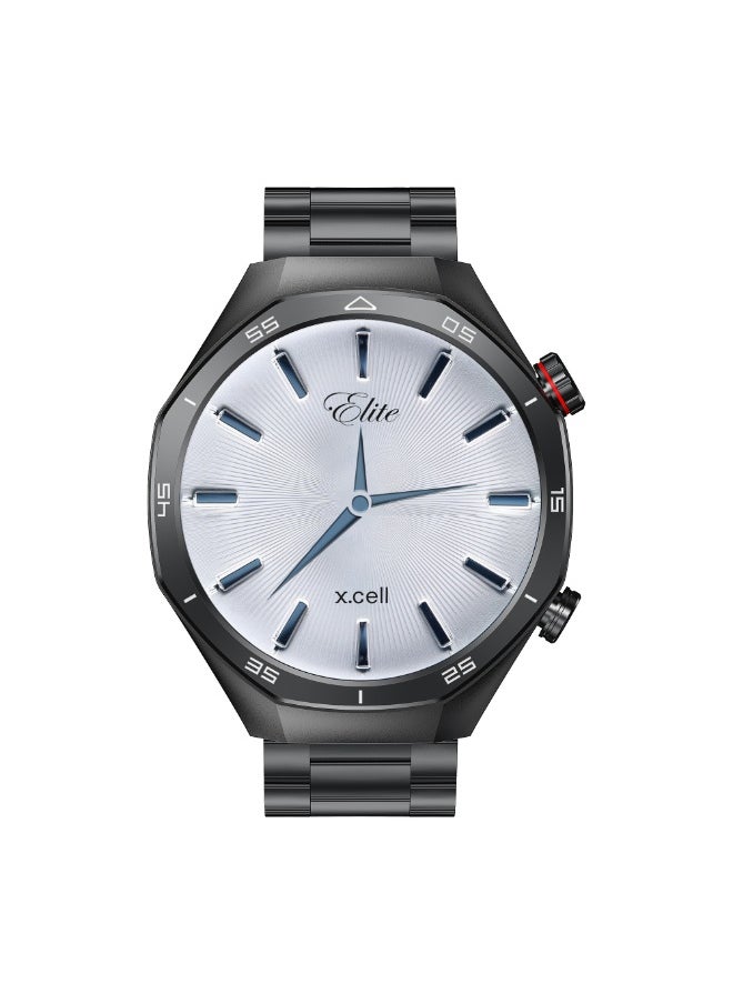 Xcell Xcell Elite7 Smartwatch, 1.52" HD Display, Bluetooth Calling, Wireless Charging, Heart-Rate/BP/SpO₂, Multi Language, IP67, 7 Days Battery, iOS/Android Compatible- Gun Frame with Black Metal Strap  - Image 1