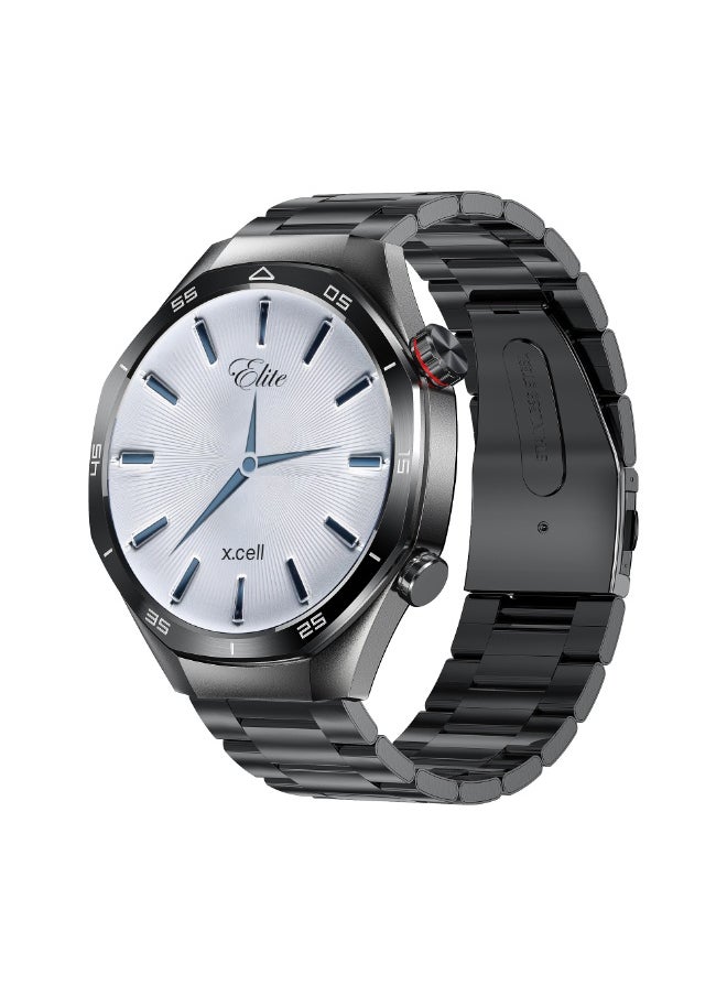 Xcell Xcell Elite7 Smartwatch, 1.52" HD Display, Bluetooth Calling, Wireless Charging, Heart-Rate/BP/SpO₂, Multi Language, IP67, 7 Days Battery, iOS/Android Compatible- Gun Frame with Black Metal Strap  - Image 2