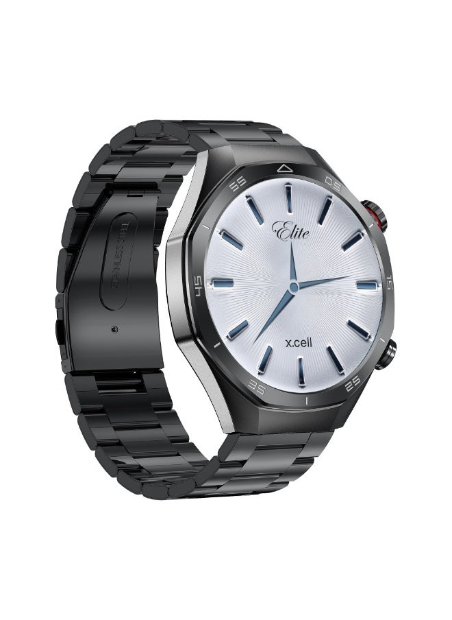 Xcell Xcell Elite7 Smartwatch, 1.52" HD Display, Bluetooth Calling, Wireless Charging, Heart-Rate/BP/SpO₂, Multi Language, IP67, 7 Days Battery, iOS/Android Compatible- Gun Frame with Black Metal Strap  - Image 3