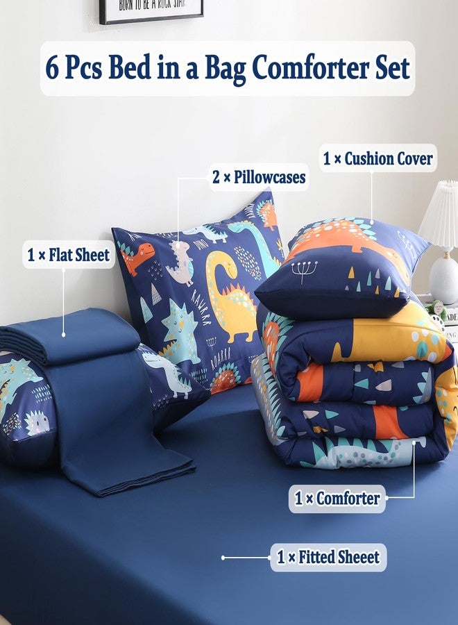 Tasselily 6 Pcs Bed in A Bag Full Comforter Set for Boys Girls, Dinosaur Comforter, Dinosaur Bedding Sets with Sheets for Kids - Image 2