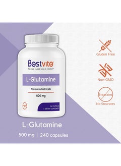 BESTVITE Lglutamine 500Mg Per Capsule (240 Capsules) No Dicalcium Phosphate No Stearates Non Gmo Gluten Free Gut Health Support  - Image 4