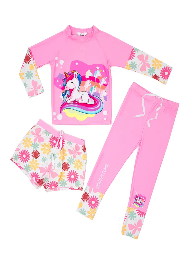 بيبي كلو 3-Piece Unicorn Floral Swimwear Set for Girls