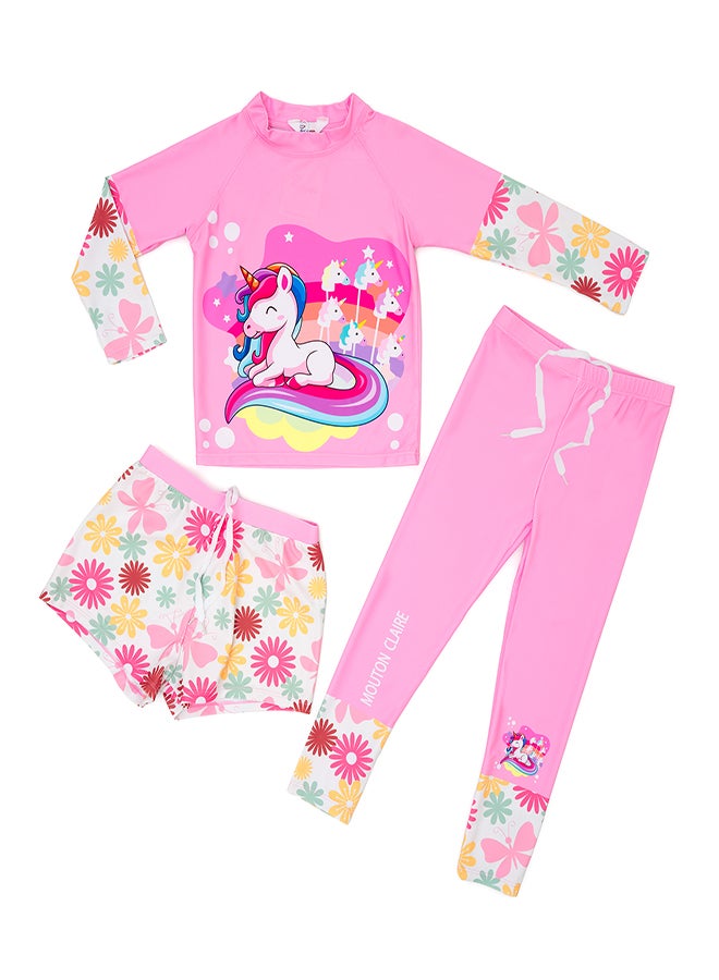 babyqlo 3-Piece Unicorn Floral Swimwear Set for Girls  - Image 1