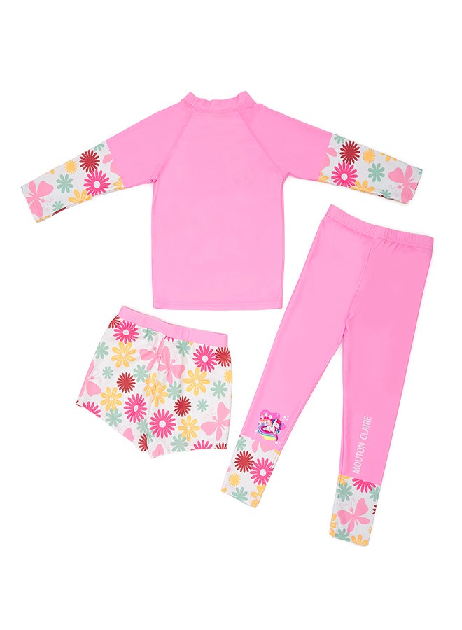 babyqlo 3-Piece Unicorn Floral Swimwear Set for Girls  - Image 2