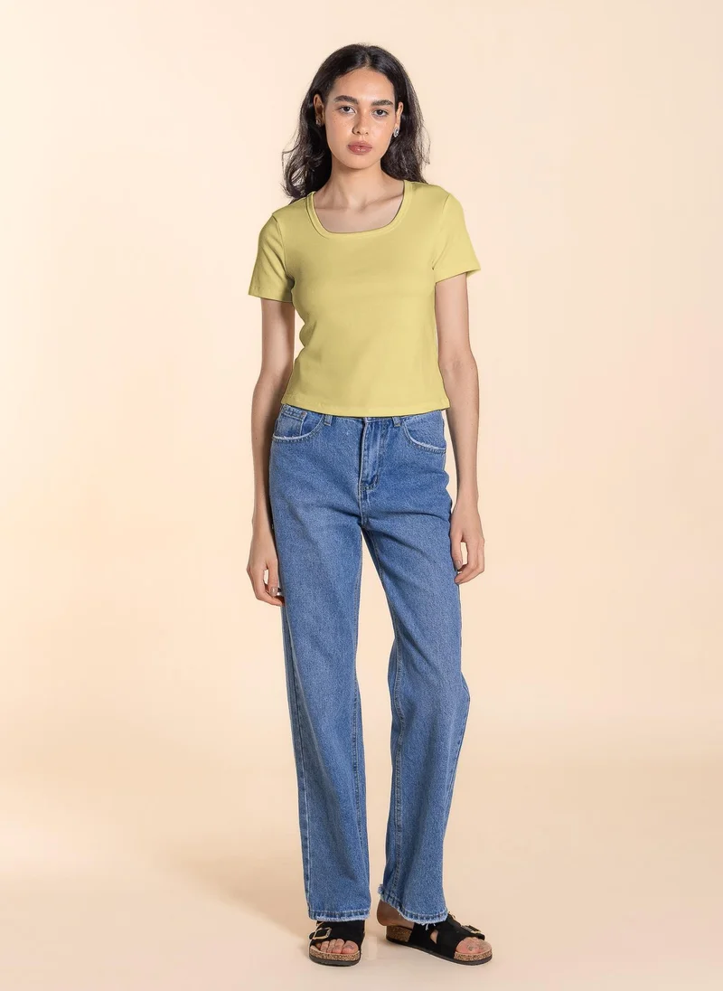 SHAPES Light-Yellow WIDE NECK BASIC T-SHIRT for Women | Best Price UAE