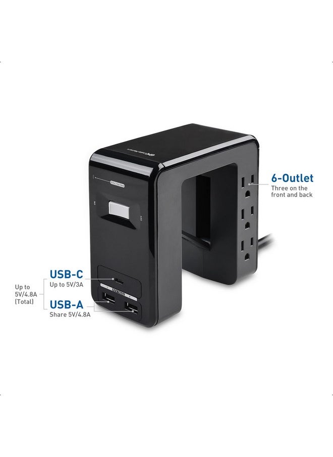 Cable Matters - Ul Listed 6 Outlet Desk Mount Surge Protector Power Strip 8 Feet Extra Long Cord 24W Usb C And Usb Charging 1080 Joules Surge Protection - Image 1