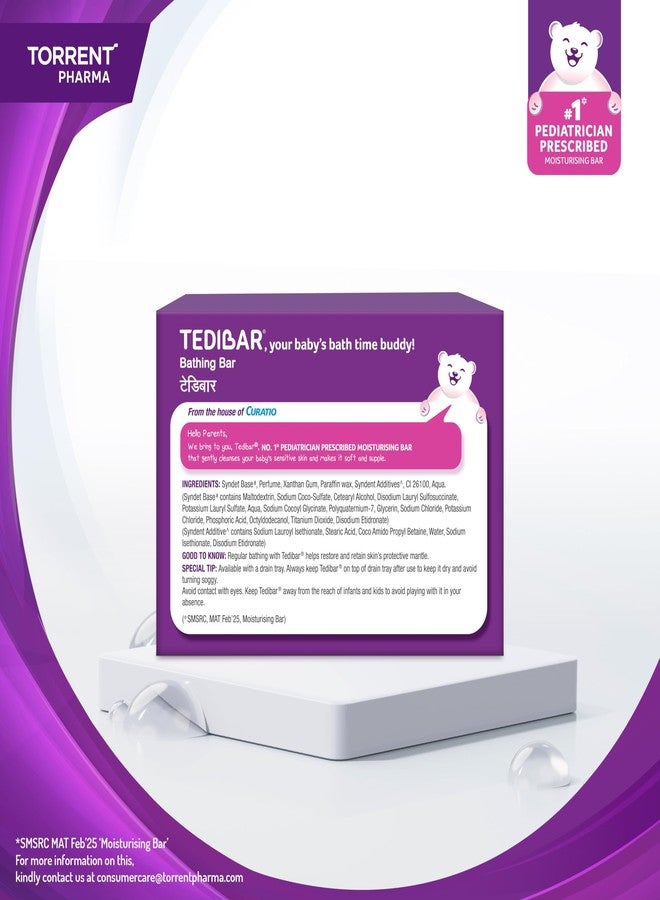 Tedibar Moisturising Baby Bathing Bar Each (100gx2) with Skin Friendly PH|100% Soap Free | Dermatologically Tested x Pack of 4 - Image 3