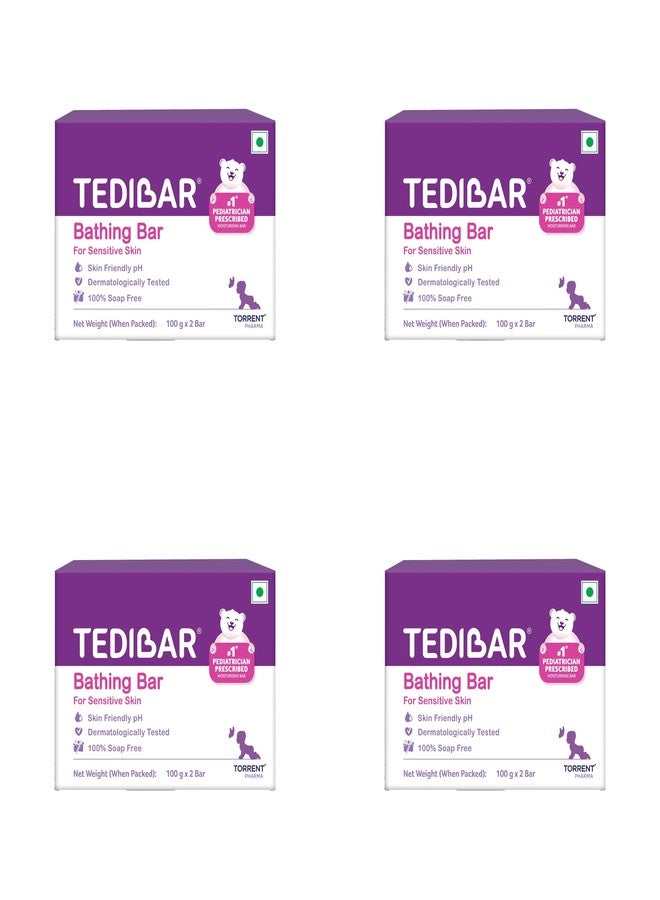 Tedibar Moisturising Baby Bathing Bar Each (100gx2) with Skin Friendly PH|100% Soap Free | Dermatologically Tested x Pack of 4 - Image 1