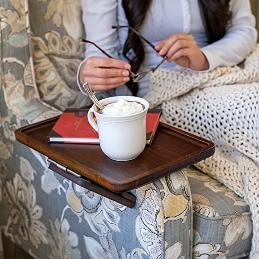 FEELING MALL Wooden Sofa Arm Tray | Sofa Armrest Table Clip on Tray | Arm Rest Table for Wide Couch | Arm Chair Table Tray for Eating & Drink | Foldable Couch Armrest Clip Table for Food, Armrest Table for Food  - Image 3