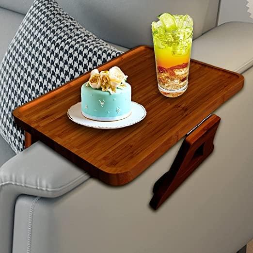 FEELING MALL Wooden Sofa Arm Tray | Sofa Armrest Table Clip on Tray | Arm Rest Table for Wide Couch | Arm Chair Table Tray for Eating & Drink | Foldable Couch Armrest Clip Table for Food, Armrest Table for Food  - Image 2