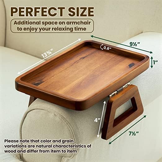 FEELING MALL Wooden Sofa Arm Tray | Sofa Armrest Table Clip on Tray | Arm Rest Table for Wide Couch | Arm Chair Table Tray for Eating & Drink | Foldable Couch Armrest Clip Table for Food, Armrest Table for Food  - Image 5