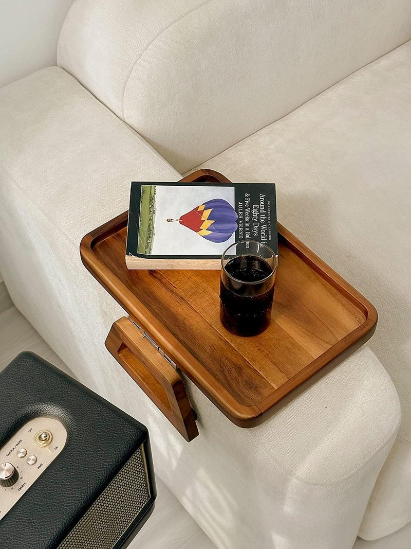 FEELING MALL Wooden Sofa Arm Tray | Sofa Armrest Table Clip on Tray | Arm Rest Table for Wide Couch | Arm Chair Table Tray for Eating & Drink | Foldable Couch Armrest Clip Table for Food, Armrest Table for Food  - Image 4