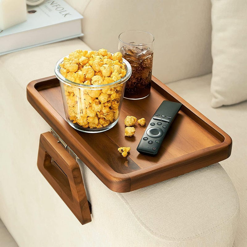 FEELING MALL Wooden Sofa Arm Tray | Sofa Armrest Table Clip on Tray | Arm Rest Table for Wide Couch | Arm Chair Table Tray for Eating & Drink | Foldable Couch Armrest Clip Table for Food, Armrest Table for Food  - Image 1