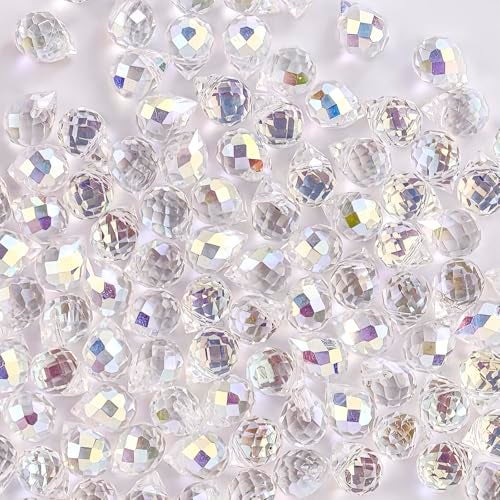 ARPOVIST 100PCS Crystal Glass Beads 8x10mm Laser Iridescent Faceted Teardrop Shape Jewelry Beads Bulk for DIY Craft Necklace Bracelet Earring Making - Image 1
