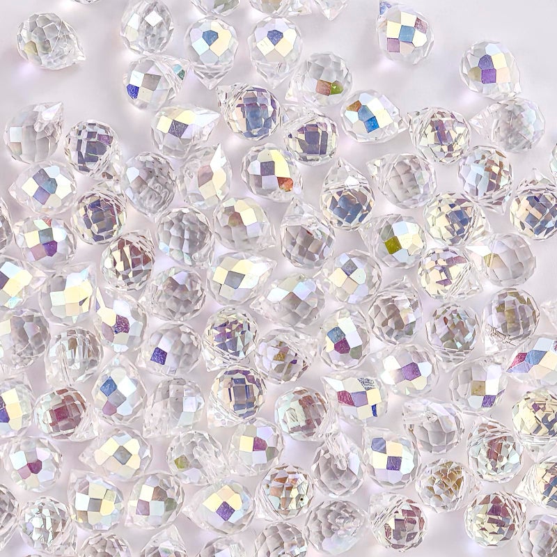 ARPOVIST 100PCS Crystal Glass Beads 8x10mm Laser Iridescent Faceted Teardrop Shape Jewelry Beads Bulk for DIY Craft Necklace Bracelet Earring Making - Image 3
