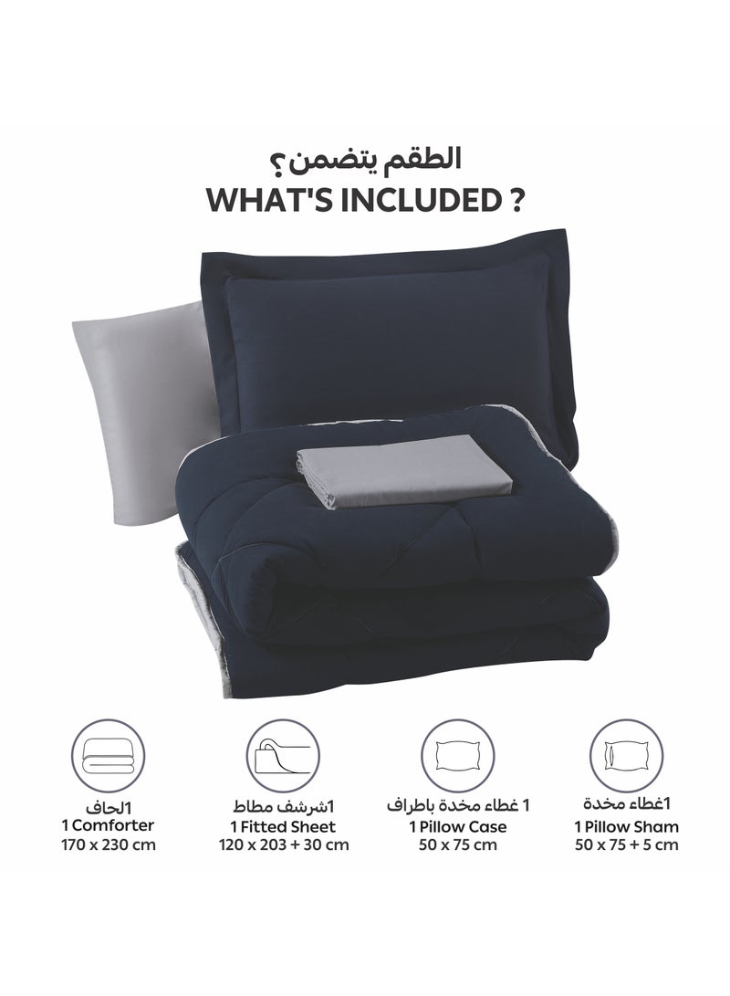 Donetella Bedding Comforter Set, Single Size Fits 120x200 cm - 4-Pcs Solid Quilted Bed Set, Microfiber Fabric - 1 Comforter, 1 Fitted Sheet And 2 Pillow Shams  - Image 4