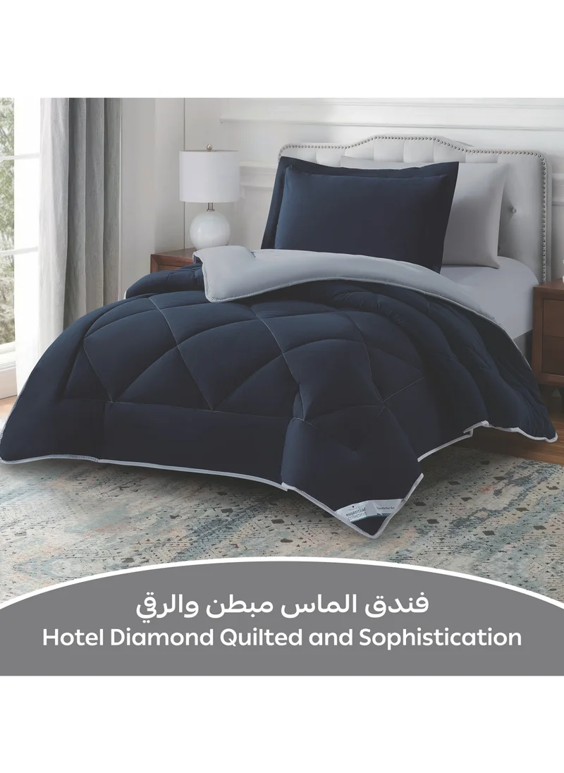 دوناتيلا طقم مفرش روزا سادة 4 قطع مقاس مفرد ونص 170 × 230 سم بحشوة ثابتة أزرق