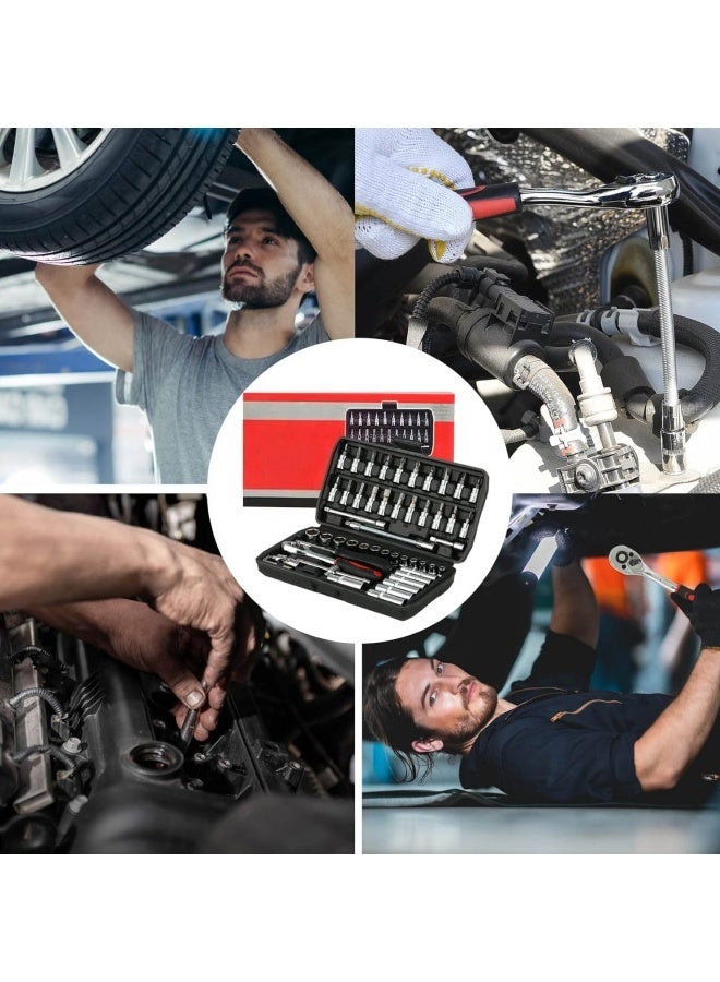 46-Piece 1/4-inch 45 Teeth Screwdriver Drive Socket & Bit Set Combination with Reversible Ratchet Wrench Tools Kit for Auto Repairing & Household with Storage Case - Image 5