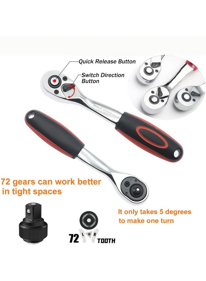 46-Piece 1/4-inch 45 Teeth Screwdriver Drive Socket & Bit Set Combination with Reversible Ratchet Wrench Tools Kit for Auto Repairing & Household with Storage Case - Image 4