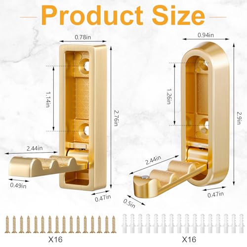 Otoolling 8 Pcs Folding Wall Hooks Foldable Coat Hooks Gold Heavy Duty Foldable Hook Bathroom Towel Hook Wall Mounted for Hanging Coat Towels Clothes Hat Bags Keys - Image 3