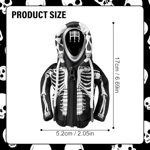 HXOUSE Skull Gear Shift Hoodie - Easy to Put & Remove Shifter Hoodie with Zipper, Soft & Comfortable Fabric Shift Knob Hoodie Fits Most Car Shifters Enhance Your Driving Experience - Image 2