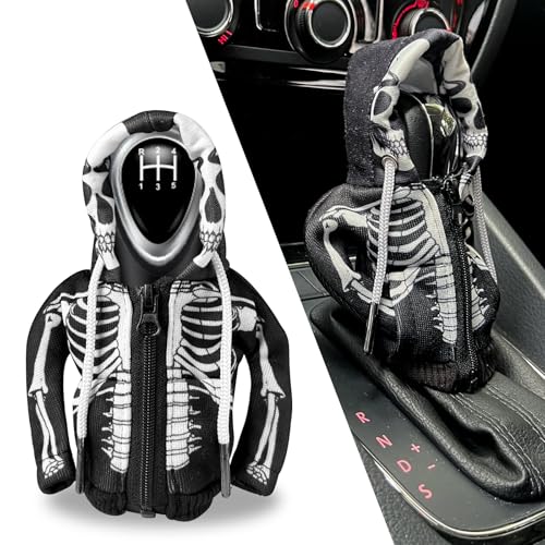 HXOUSE Skull Gear Shift Hoodie - Easy to Put & Remove Shifter Hoodie with Zipper, Soft & Comfortable Fabric Shift Knob Hoodie Fits Most Car Shifters Enhance Your Driving Experience - Image 1