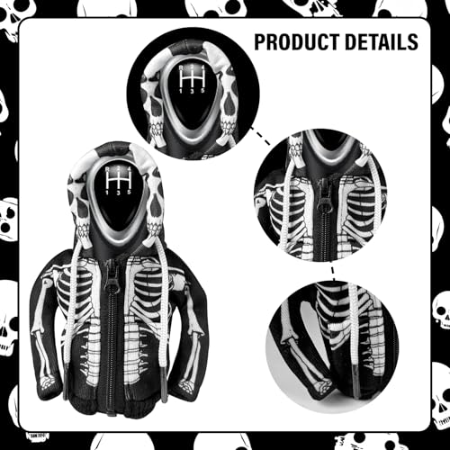 HXOUSE Skull Gear Shift Hoodie - Easy to Put & Remove Shifter Hoodie with Zipper, Soft & Comfortable Fabric Shift Knob Hoodie Fits Most Car Shifters Enhance Your Driving Experience - Image 5